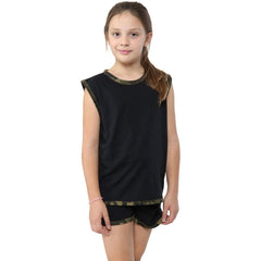 Kids Girls Shorts Set 100% Cotton Camouflage Taped Summer Vest Top Short 5-13 Yr
