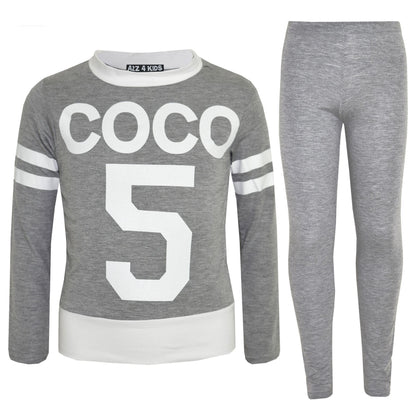 Girls Top Kids COCO 5 Print Trendy Crop Top & Fashion Legging Set Age 7-13 Years