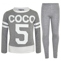Girls Top Kids COCO 5 Print Trendy Crop Top & Fashion Legging Set Age 7-13 Years