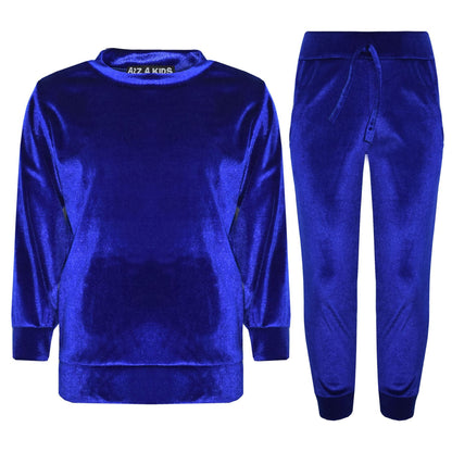 Kids Jogging Suit Girls Plain Velour Hoodie Bottom Lounge Suit Tracksuit 5-13 Yr