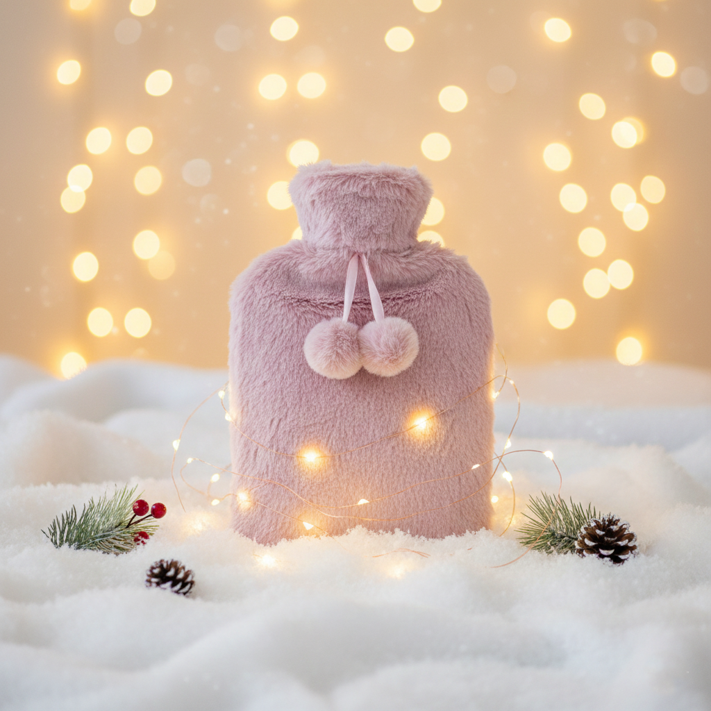 A2Z Hot Water Bottles Soft Husky Plush Pom Pom 2 Liter Fleece Cover Heat Therapy