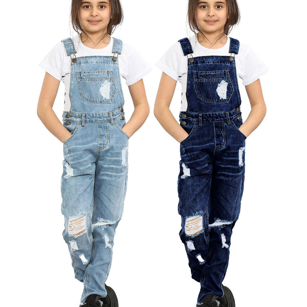 A2Z 4Kids Girls Dungaree Ripped Jeans   Overall All In One Jumpsuit 5-13 Years
