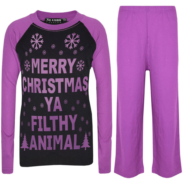 Kids Girls PJS Merry Christmas Ya Filthy Animal Print Trendy PJS Age 2-13 Years