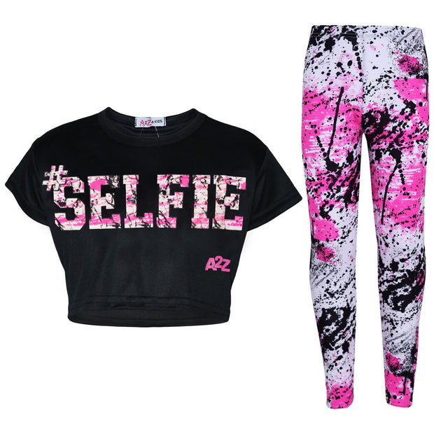 A2Z 4 Kids Girls Love Print Top Short Sleeve T-Shirt & Splash Print Fashion Leggings Set Age 5-13 years