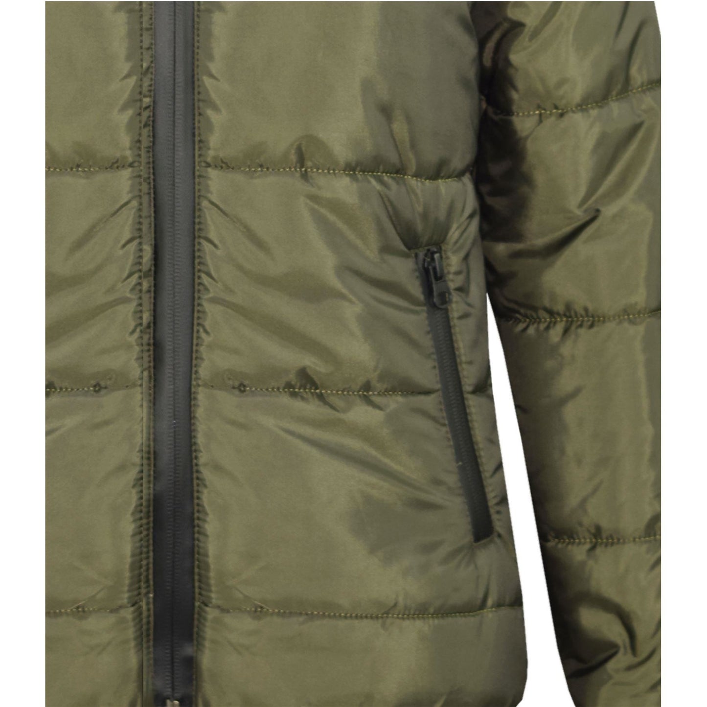 Kids Jacket Girls Boys Padded Olive Puffer Hooded Zipped Coat Warm Thick Coats