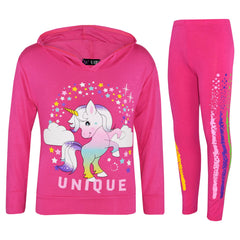 Kids Girls Top Dabbing Unicorn Floss Unique Rainbow Hooded Legging Set Tracksuit