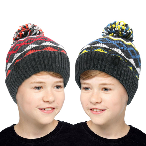 A2Z 4 Kids Boys Hat 2 Pack Nordic Bobble Knit Pom Pom Winter Warm Cosy Hats