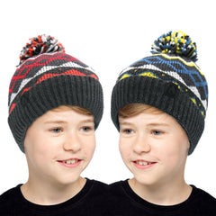 A2Z 4 Kids Boys Hat 2 Pack Nordic Bobble Knit Pom Pom Winter Warm Cosy Hats