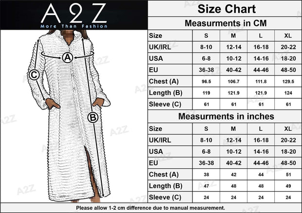 A2Z Women's Zip Through Warm Winter Ribbed Dressing Gown Elegant Ladies Loungewear Zip Up Ribbed Fleece Housecoat Cosy Winter Women's Sleepwear Lounging Robe for Parties