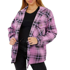 Ladies Shacket Checked Button Down Shirt Jacket Top Oversize Coat For Women