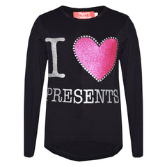 Girls Tops Kids I Love Presents Print Trendy Fashion T Shirt Top Xmas Gift 2-13Y