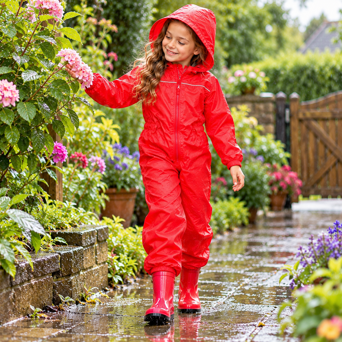 Girls Boys Raincoat Kids Puddle Suit Rainwear Waterproof Hooded Rainsuit 2-13 Yr