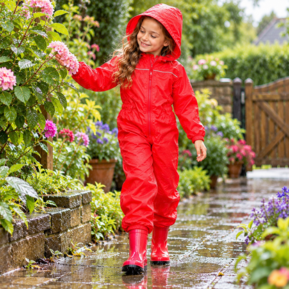 Girls Boys Raincoat Kids Puddle Suit Rainwear Waterproof Hooded Rainsuit 2-13 Yr