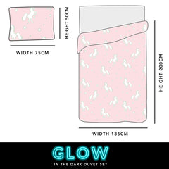 Single Duvet Cover Set Glow In The Dark Unicorn Super Soft Warm One Pillow Case