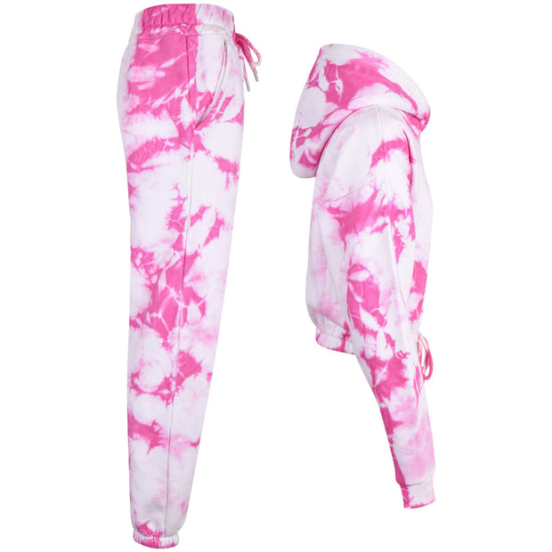 Kids Tie Dye Tracksuit Gym Cropped Hoodie Sweatpants Cord Set Girls Age 5-13