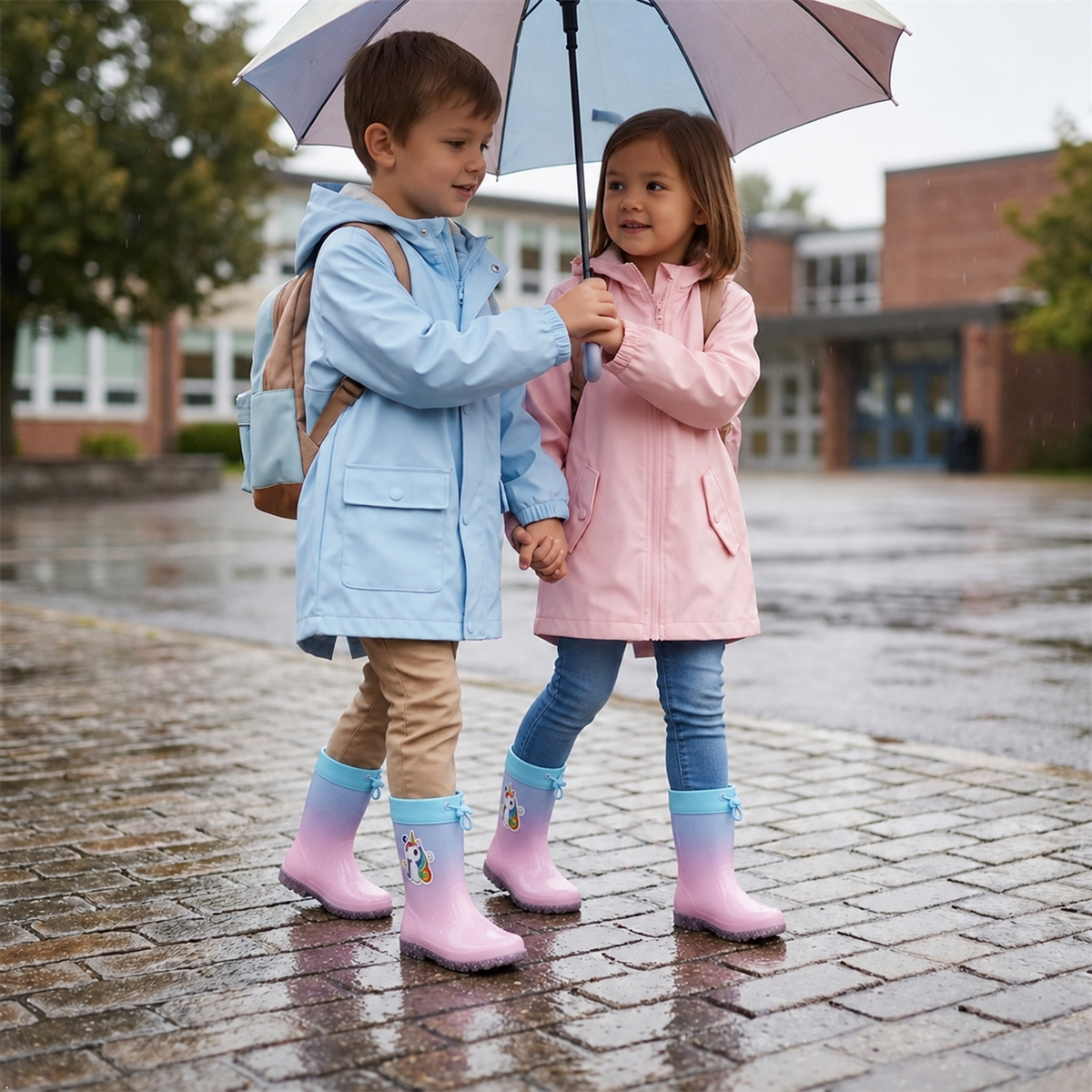 Kids Waterproof Wellington  PVC Rain Wellies Adjustable Warm Lined Non Slip Sole