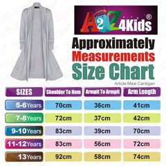 Kids Girls Long Sleeves Maxi Boyfriend Floaty Cardigan Ladies Open Front 5-13 Yr
