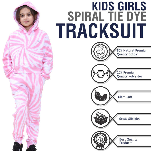 Kids Tie Dye Tracksuit Gym Cropped Hoodie Sweatpants Cord Set Girls Age 5-13