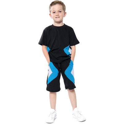 A2Z 4 Kids Kids Girls Boys Shorts Set 100% Cotton Contrast Panelled Black._Trendy Fashion Summer T Shirt Top & Short Pants Gymwear Outfit Clothing Sets Age 5 6 7 8 9 10 11 12 13 Years