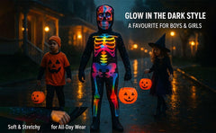 Kids Boys Girls Skeleton Glow Costume Skull Mask Halloween Fancy Dress One Piece