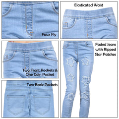 Kids Girls Denim Stars Ripped Jeans Comfort Stretchy Skinny Fashion Pants