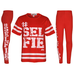 Girls Top Kids Designer's #Selfie Fashion T Shirt Top & Legging Set 7-13 Years