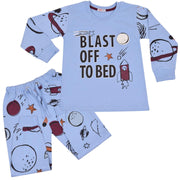 Kids Boys Rocket Spaceship Blast Off Blue Pyjamas PJs 2 Piece Sleepwear Set - A2Z 4 Kids