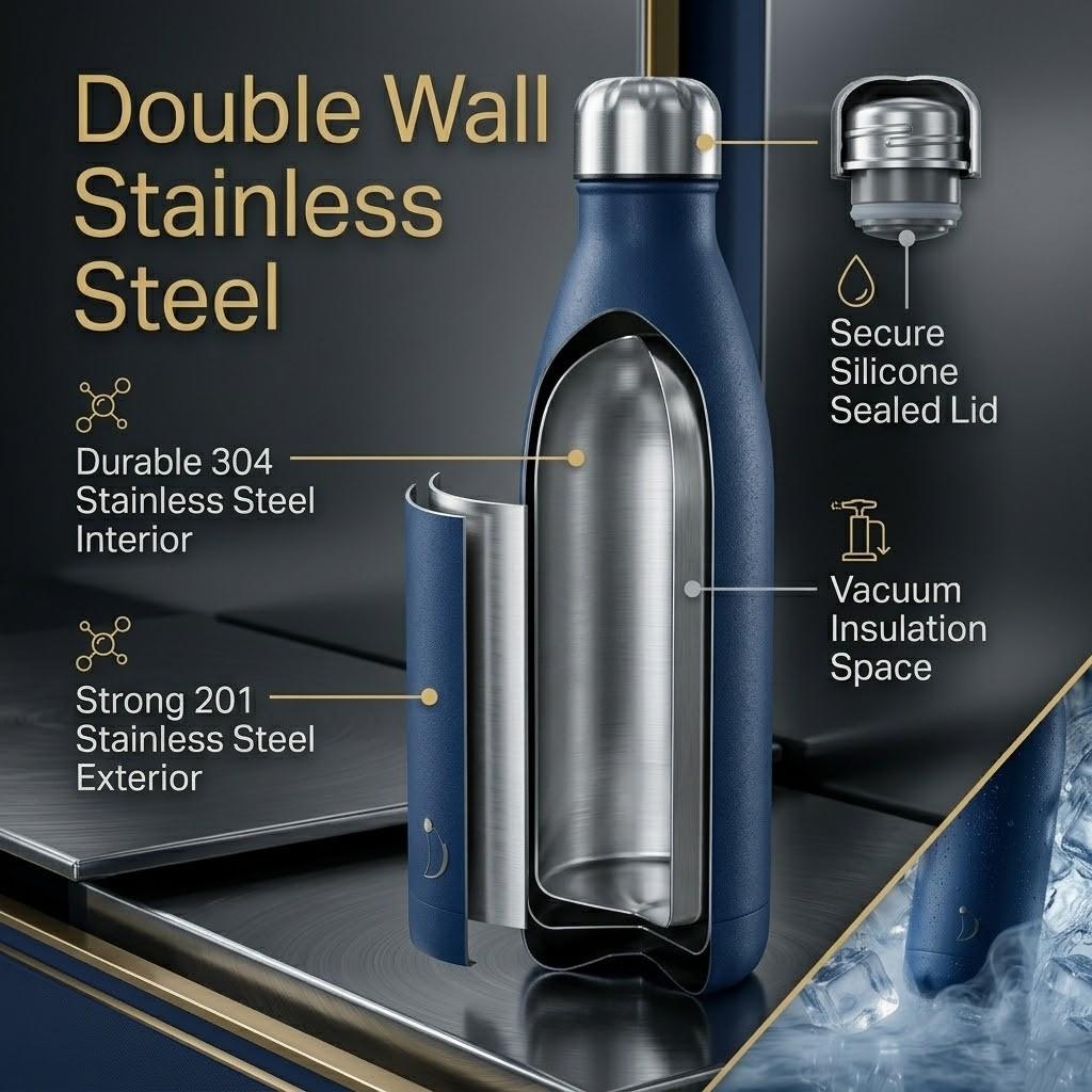 A2Z 500ml Stainless Steel Water Bottle Insulated Leakproof Flask Gym Travel