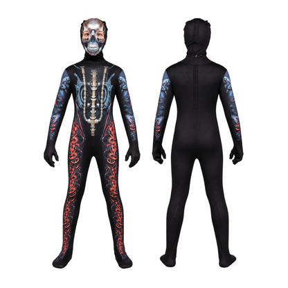 Boys Girls Mecha Skeleton Halloween Costume with Skull Mask Scary Jumpsuit 3-14