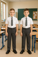 Kids Boys Pants Plain School Uniform Pull Up Regular Fit Elasticated Trouser