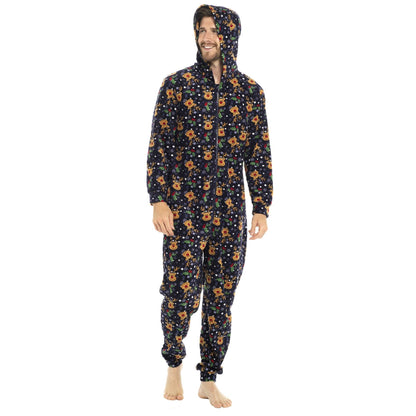 A2Z Men Womens Xmas Micro Fleece Hooded Soft Warm All in One Festive Pyjamas