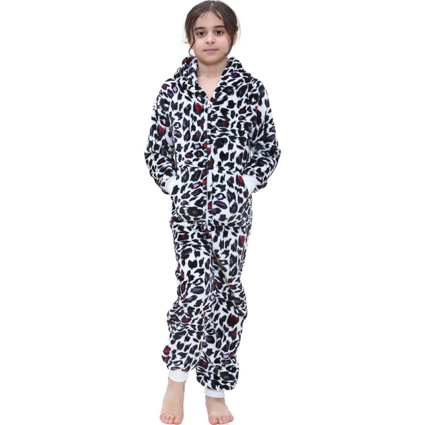 A2Z 4 Kids Girls Onesie Leopard Pyjama Sets Onesie One Piece Hooded All In One