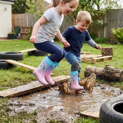 Kids Waterproof Wellington  PVC Rain Wellies Adjustable Warm Lined Non Slip Sole