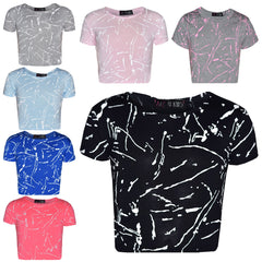 Girls Top Kids Splash Print Stylish Crop Top & Fashion Legging Set Age 7-13 Year