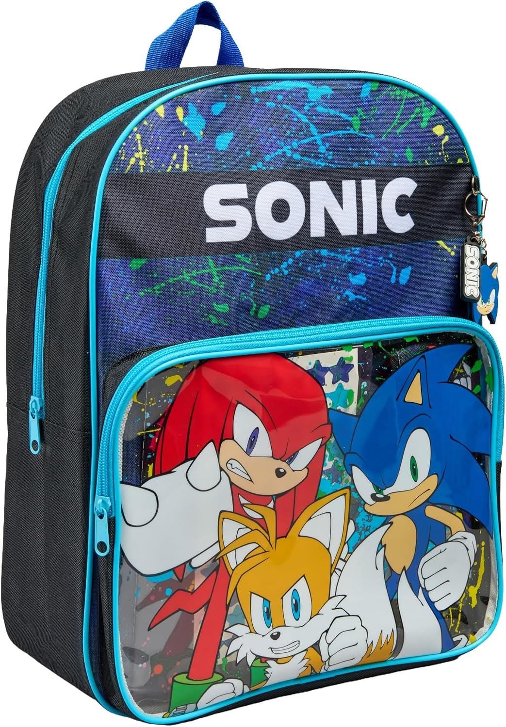 Sonic The Hedgehog Backpack Set with Pencil Case Notebook Stickers & Keyring