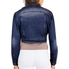 Ladies Women Fashion Cropped Denim Jacket Jean Long Sleeve Jacket Size 8-20