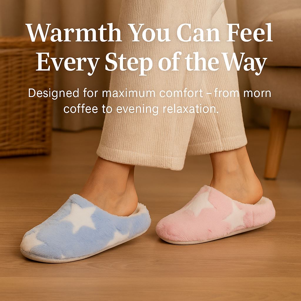 A2Z Ladies Star Mule Slippers Warm Plush Indoor Slip On Slipper Soft Lined Shoes