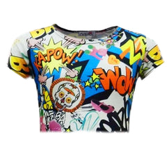 Kids Girls Tops Designer Comic Graffiti Bang Print Trendy Crop Top & Legging Set