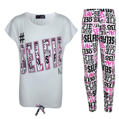 Kids Girls #Selfie T Shirt Top & Fashion Selfie Graffiti Legging Set 7-13 Years
