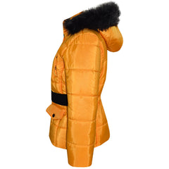 Kids Girls Puffer Jackets Faux Fur Hooded Zipped Belted Coats Age 5-13 Years