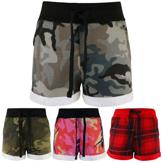Kids Girls Shorts Fleece Camouflage Tartan Dance Gym Summer Hot Short Pants 5-13
