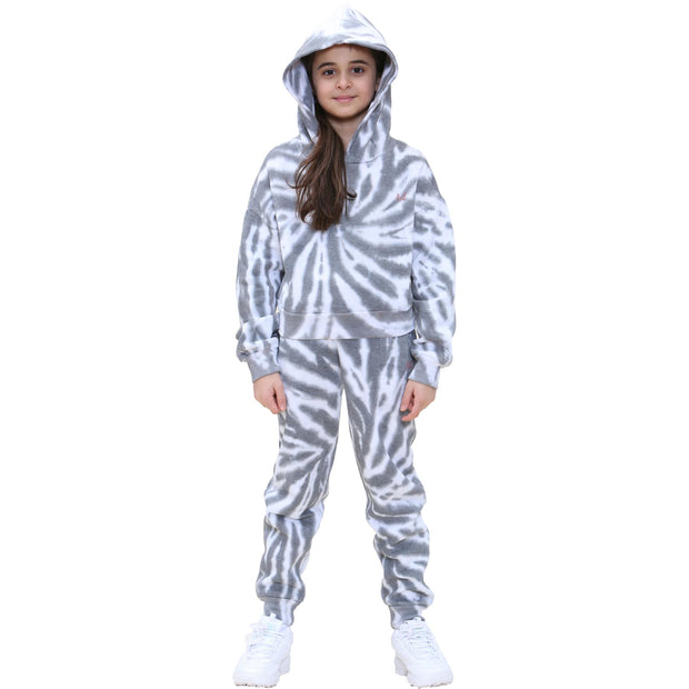 Kids Tie Dye Tracksuit Gym Cropped Hoodie Sweatpants Cord Set Girls Age 5-13