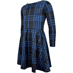 Kids Girls Skater Dress Long Sleeve Tartan Flared Party Summer Dresses 5-13