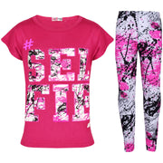 A2Z 4 Kids Girls Love Print Top Short Sleeve T-Shirt & Splash Print Fashion Leggings Set Age 5-13 years