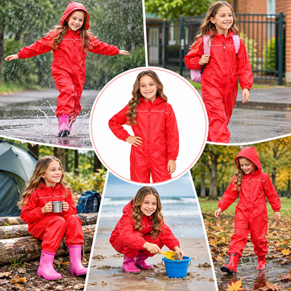 Girls Boys Raincoat Kids Puddle Suit Rainwear Waterproof Hooded Rainsuit 2-13 Yr