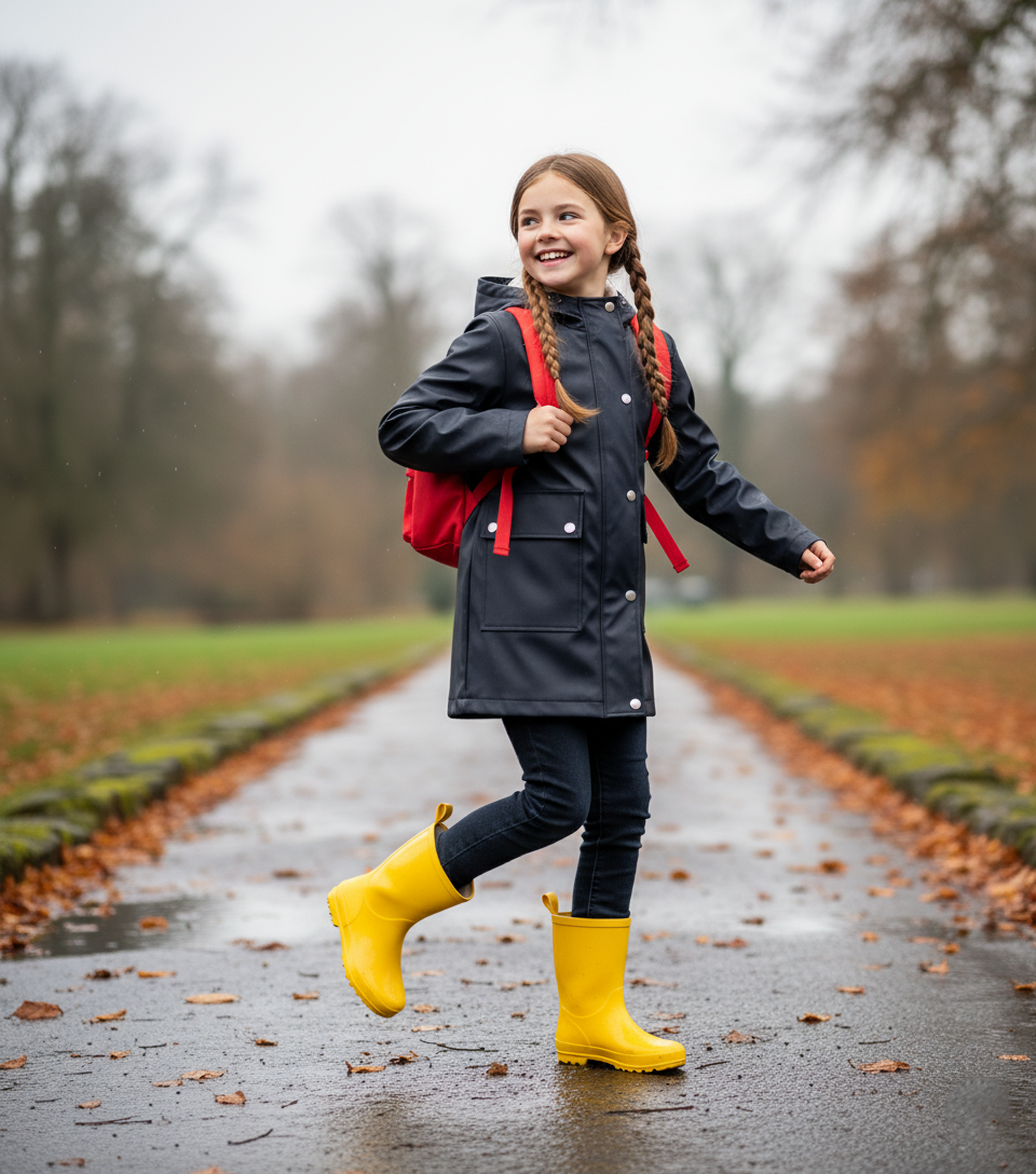 PU Raincoat Jacket Windbreaker Waterproof Parka Hooded For Girls Boys Age 5-13 Years