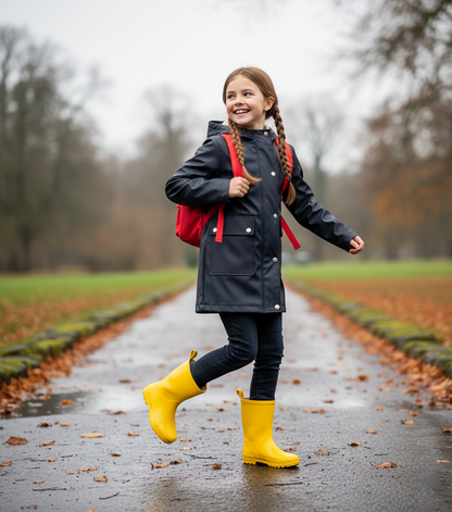 PU Raincoat Jacket Windbreaker Waterproof Parka Hooded For Girls Boys Age 5-13 Years