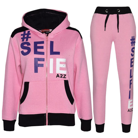 Kids Girls Boys #Selfie Tracksuit Hooded Hoodie Bottom Jog Suit Joggers 7-13 Yrs