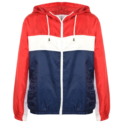 Kids Boys Girls Windbreaker Contrast Block Hooded Jackets Rain Mac Raincoat 5-13