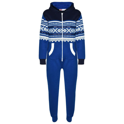 Kids Girls Boys Aztec Snowflake Print Hooded Onesie All In One Jumpsuit Age 5 6 7 8 9 10 11 12 13 Years